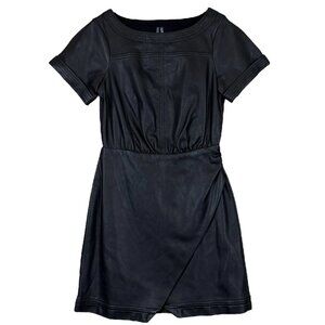 Anthropologie Faux Leather Side Wrap Keyhole Back Cocktail Dress Black Size US 0